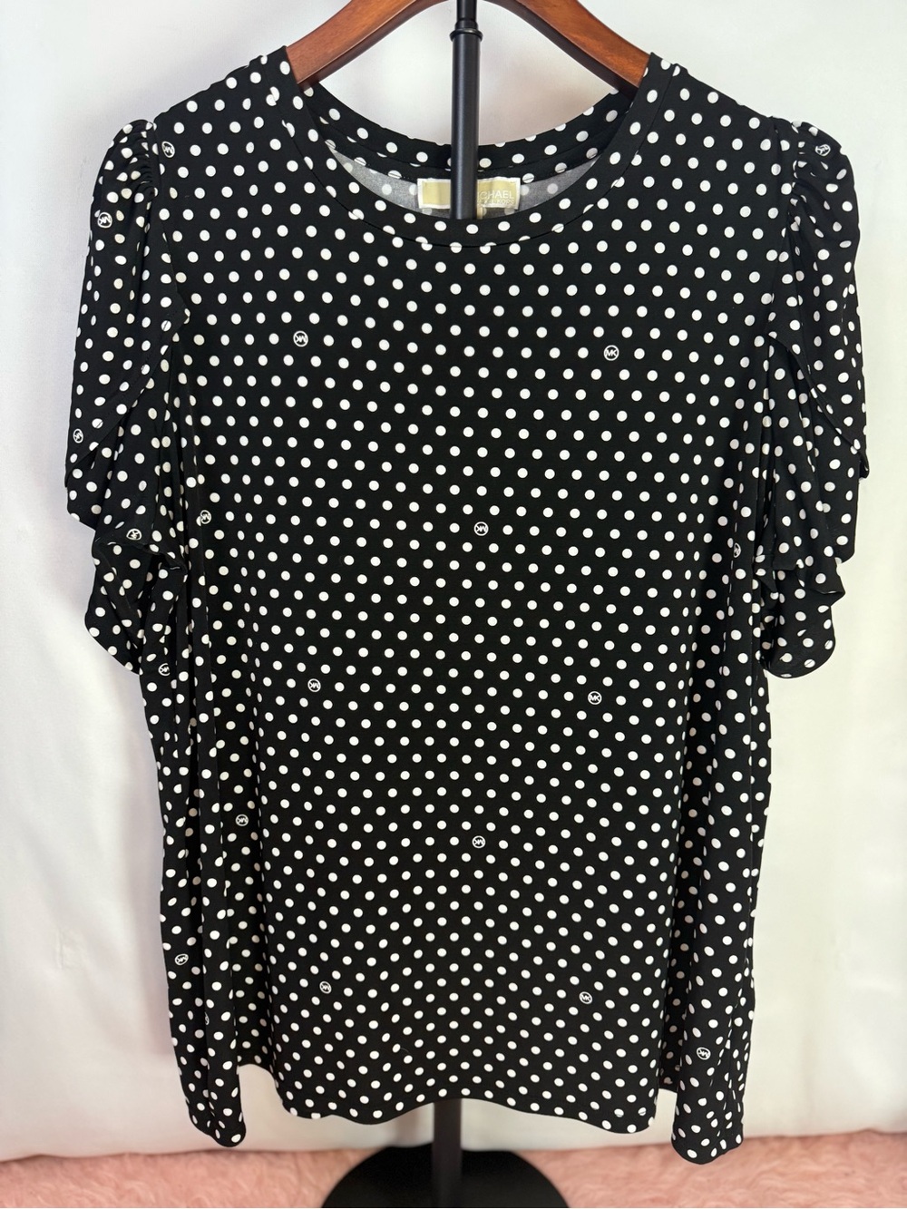 MICHAEL Michael Kors - Black and White Polka Dot Ruffle Sleeve Blouse - Size 0X